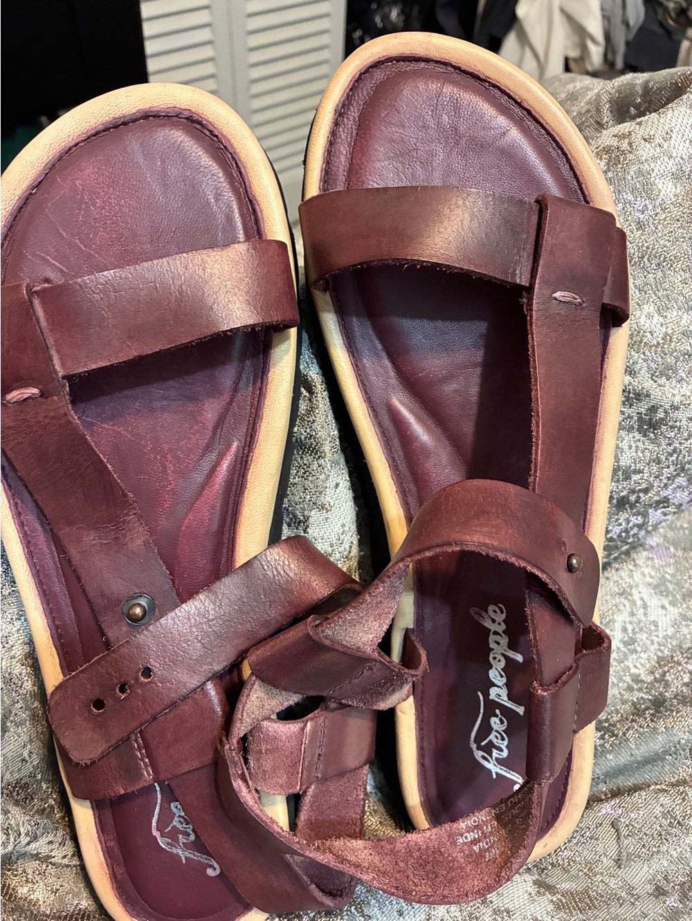 Marshalls Burgundy Platform Sandals with Black Ribbed Soles - Picture 3 of 3